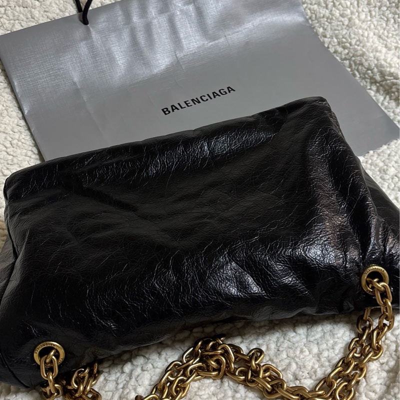 巴黎世家/Balenciaga MONACO系列 黑金鏈義大利牛皮單肩包-11