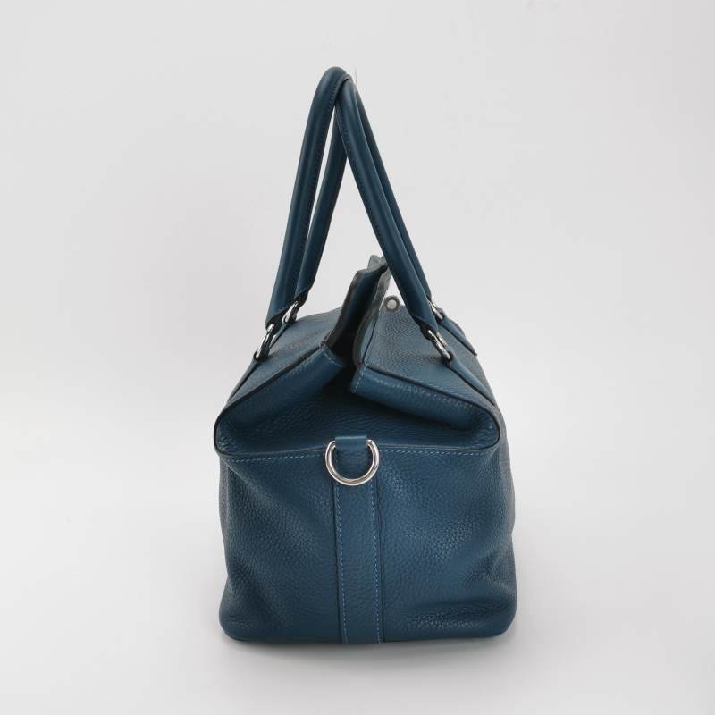 Hermes Toolbox26寬肩帶旋扣牛奶盒單肩包Clemence(TC)牛皮銀扣1P鴨子藍T刻-3