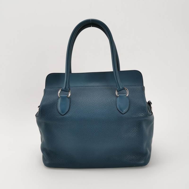 Hermes Toolbox26寬肩帶旋扣牛奶盒單肩包Clemence(TC)牛皮銀扣1P鴨子藍T刻-4