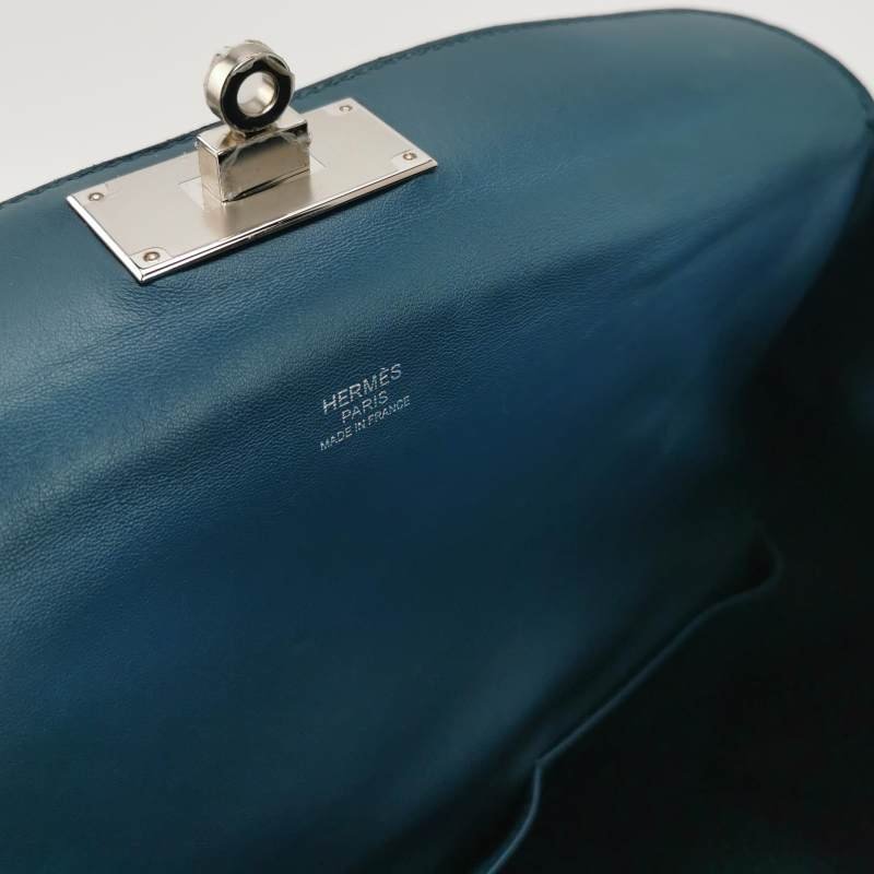 Hermes Toolbox26寬肩帶旋扣牛奶盒單肩包Clemence(TC)牛皮銀扣1P鴨子藍T刻-7