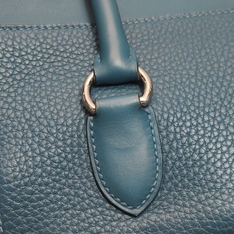 Hermes Toolbox26寬肩帶旋扣牛奶盒單肩包Clemence(TC)牛皮銀扣1P鴨子藍T刻-13