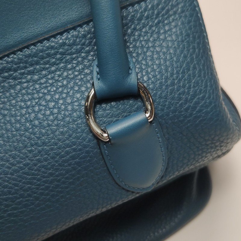 Hermes Toolbox26寬肩帶旋扣牛奶盒單肩包Clemence(TC)牛皮銀扣1P鴨子藍T刻-18