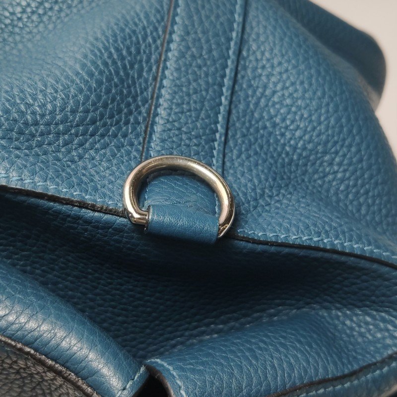 Hermes Toolbox26寬肩帶旋扣牛奶盒單肩包Clemence(TC)牛皮銀扣1P鴨子藍T刻-19