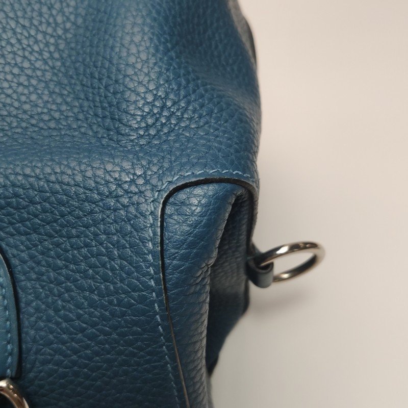 Hermes Toolbox26寬肩帶旋扣牛奶盒單肩包Clemence(TC)牛皮銀扣1P鴨子藍T刻-20