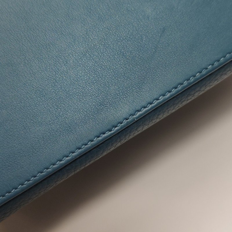 Hermes Toolbox26寬肩帶旋扣牛奶盒單肩包Clemence(TC)牛皮銀扣1P鴨子藍T刻-21