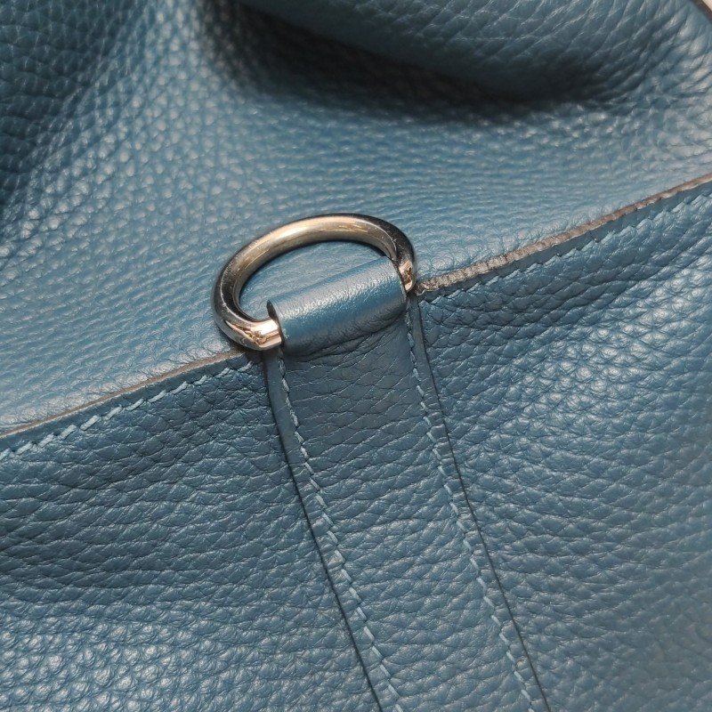 Hermes Toolbox26寬肩帶旋扣牛奶盒單肩包Clemence(TC)牛皮銀扣1P鴨子藍T刻-22