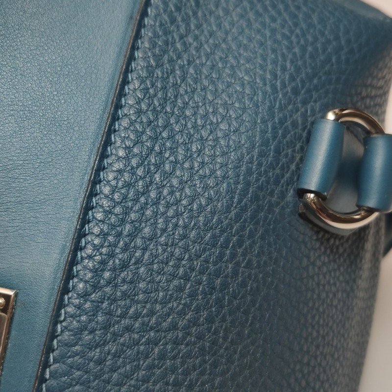 Hermes Toolbox26寬肩帶旋扣牛奶盒單肩包Clemence(TC)牛皮銀扣1P鴨子藍T刻-23