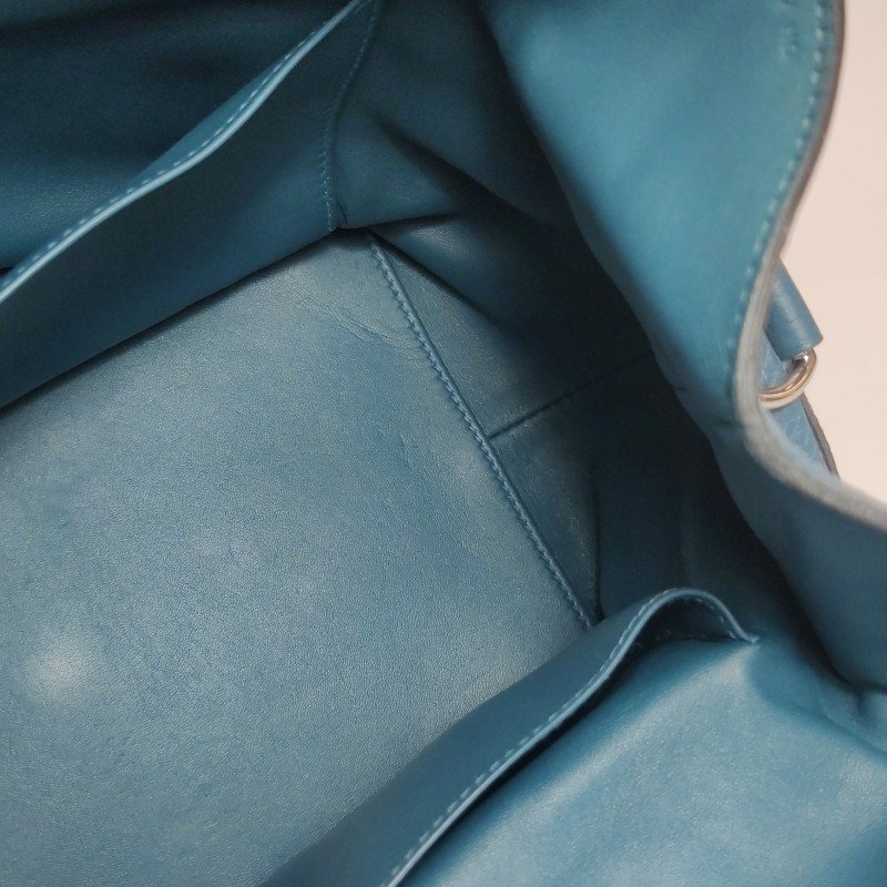 Hermes Toolbox26寬肩帶旋扣牛奶盒單肩包Clemence(TC)牛皮銀扣1P鴨子藍T刻-24