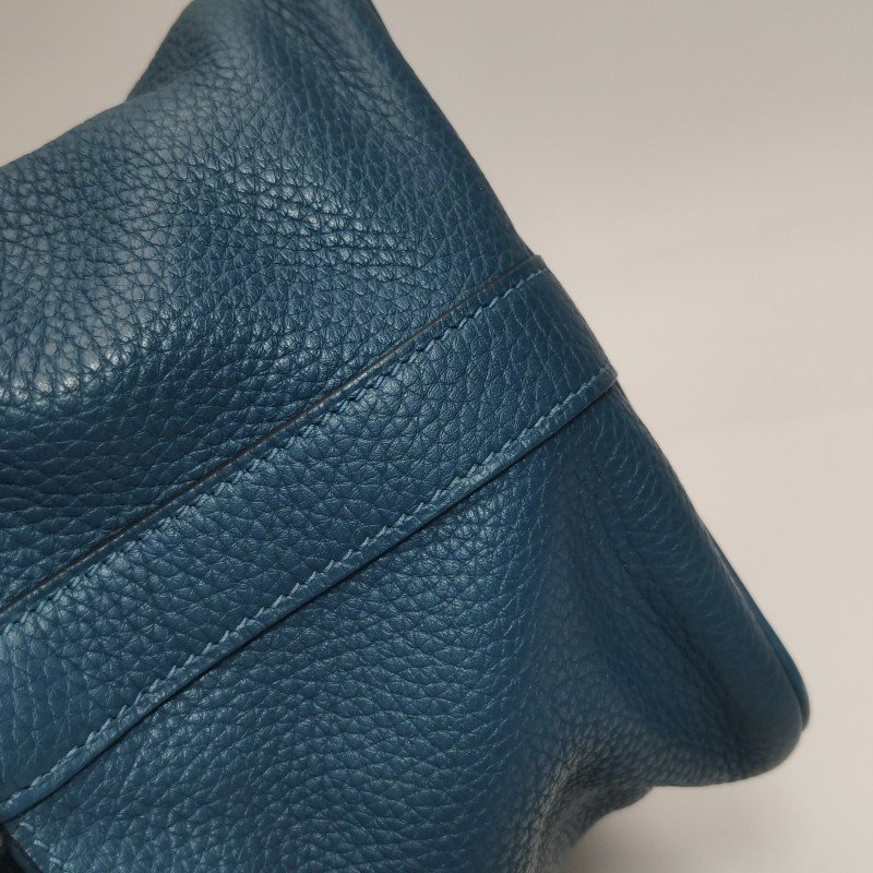 Hermes Toolbox26寬肩帶旋扣牛奶盒單肩包Clemence(TC)牛皮銀扣1P鴨子藍T刻-26