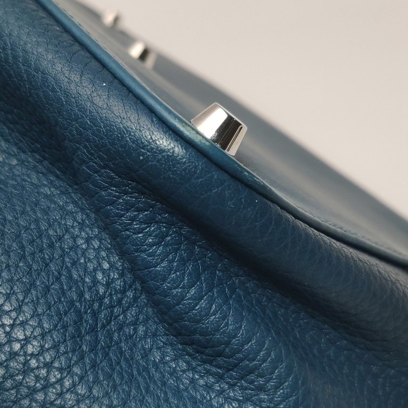 Hermes Toolbox26寬肩帶旋扣牛奶盒單肩包Clemence(TC)牛皮銀扣1P鴨子藍T刻-28