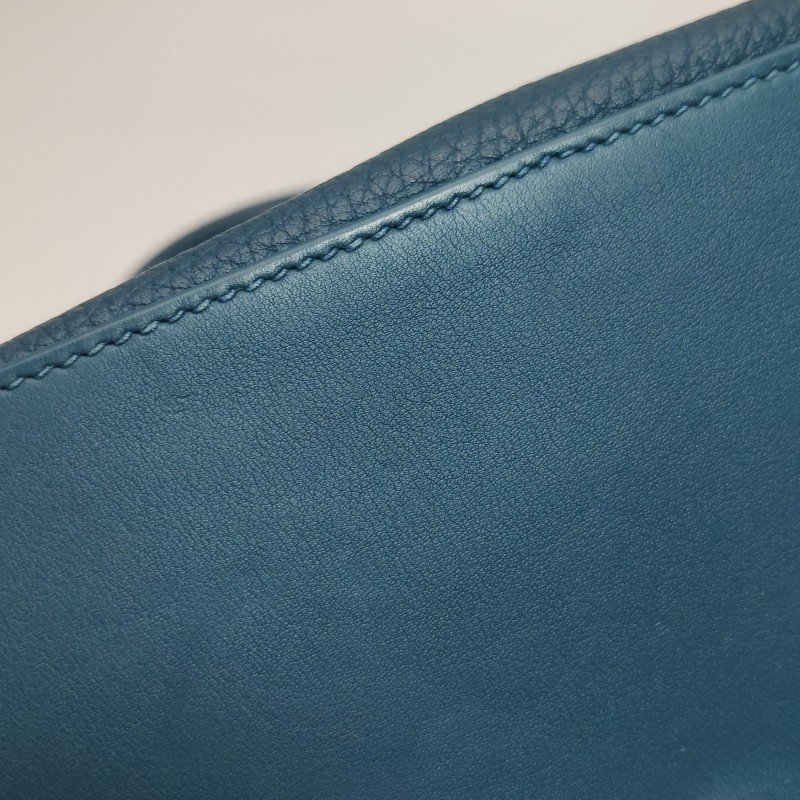 Hermes Toolbox26寬肩帶旋扣牛奶盒單肩包Clemence(TC)牛皮銀扣1P鴨子藍T刻-29