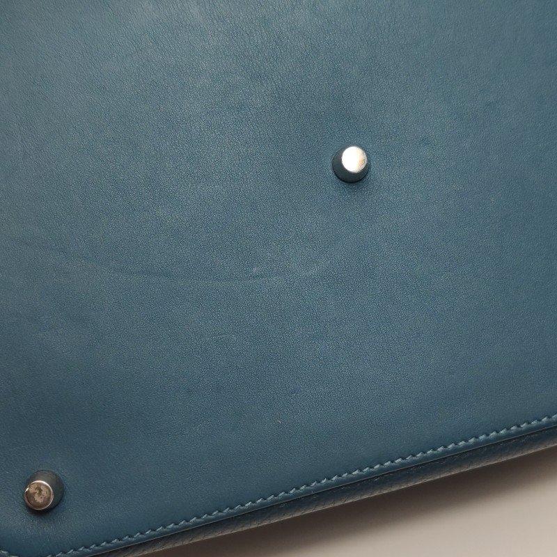 Hermes Toolbox26寬肩帶旋扣牛奶盒單肩包Clemence(TC)牛皮銀扣1P鴨子藍T刻-30