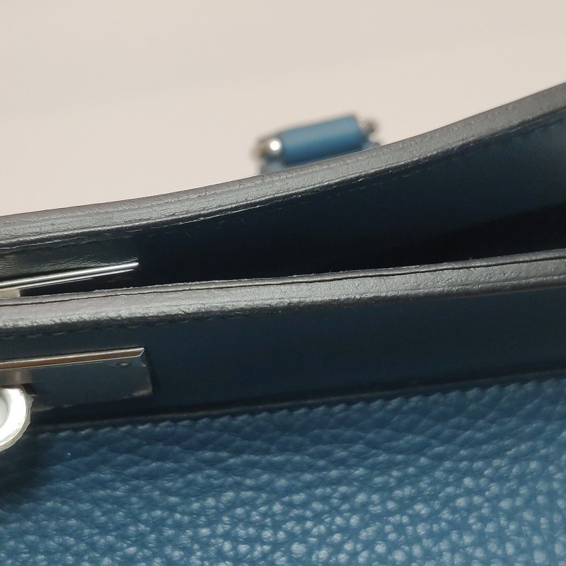 Hermes Toolbox26寬肩帶旋扣牛奶盒單肩包Clemence(TC)牛皮銀扣1P鴨子藍T刻-31