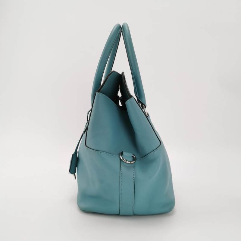 Hermes Toolbox26寬肩帶旋扣牛奶盒單肩包Swift牛皮銀扣75牛仔藍T刻-2