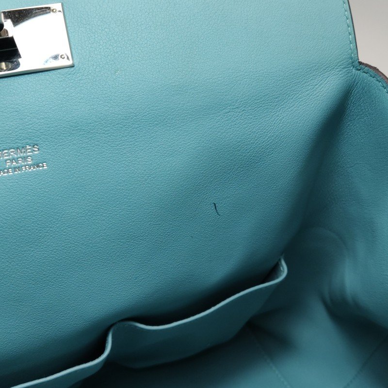 Hermes Toolbox26寬肩帶旋扣牛奶盒單肩包Swift牛皮銀扣75牛仔藍T刻-10