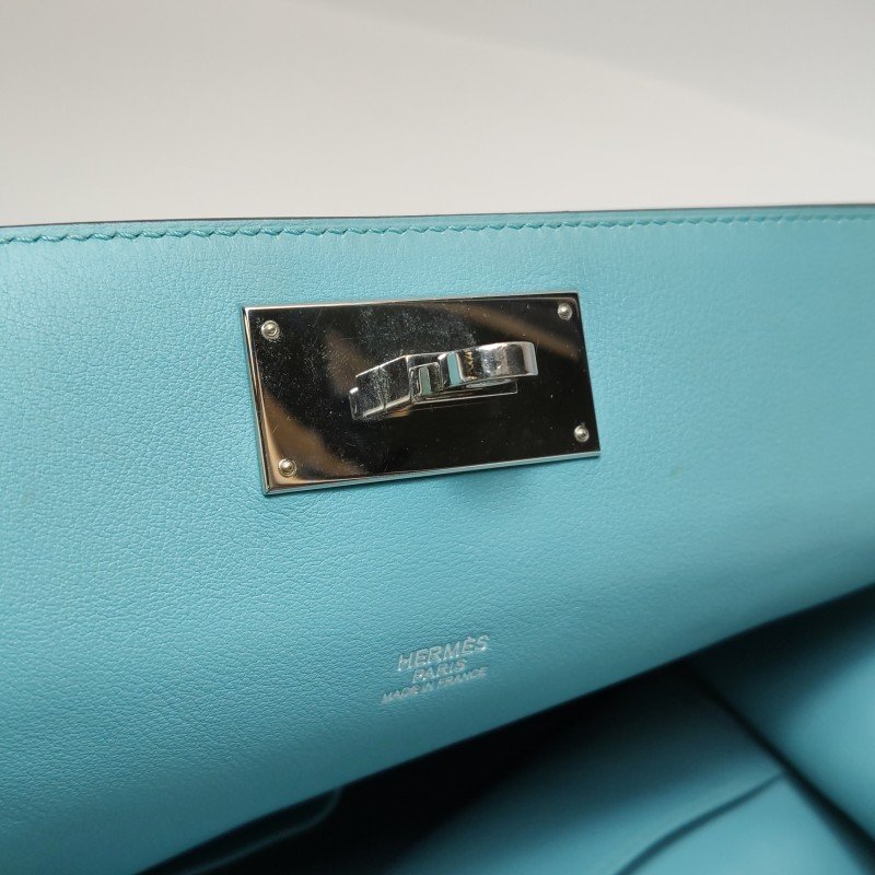 Hermes Toolbox26寬肩帶旋扣牛奶盒單肩包Swift牛皮銀扣75牛仔藍T刻-13