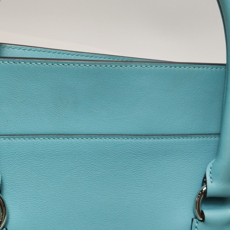 Hermes Toolbox26寬肩帶旋扣牛奶盒單肩包Swift牛皮銀扣75牛仔藍T刻-16