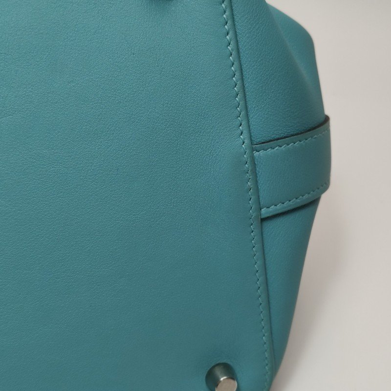 Hermes Toolbox26寬肩帶旋扣牛奶盒單肩包Swift牛皮銀扣75牛仔藍T刻-18