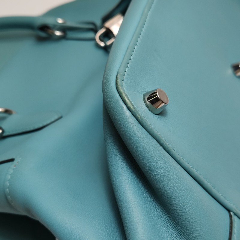 Hermes Toolbox26寬肩帶旋扣牛奶盒單肩包Swift牛皮銀扣75牛仔藍T刻-23