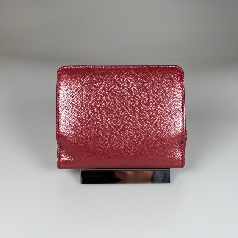 CHANEL 荔枝皮革釦式短夾 紅 16開-2