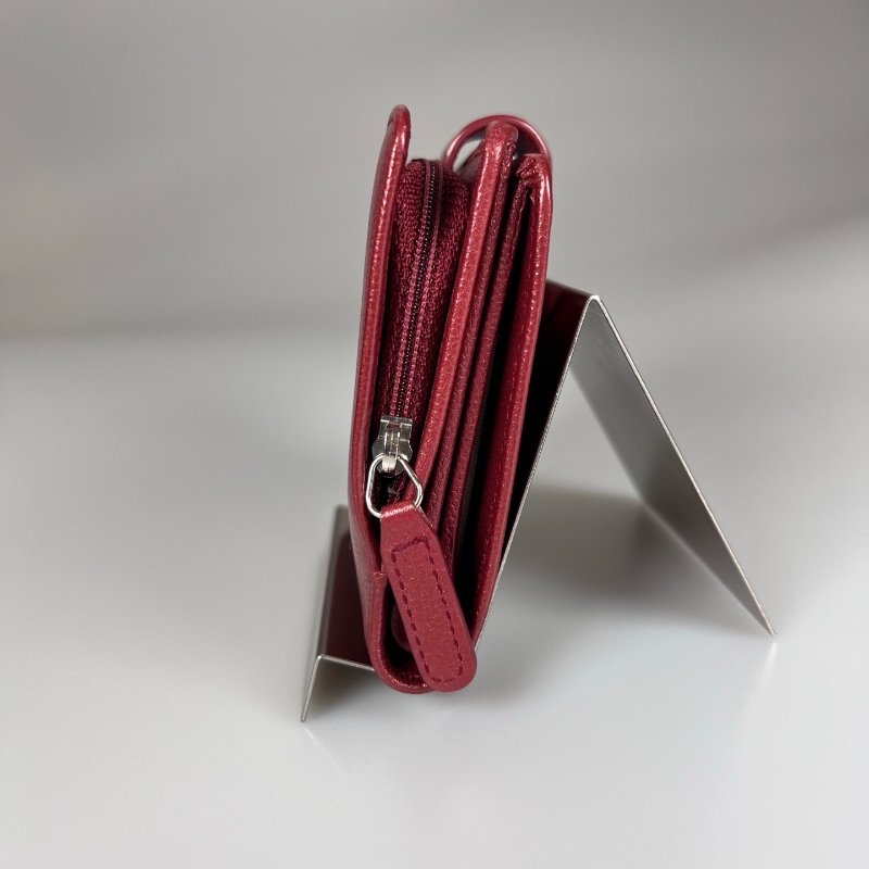 CHANEL 荔枝皮革釦式短夾 紅 16開-3