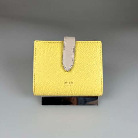 CELINE 黃拚灰釦式短夾