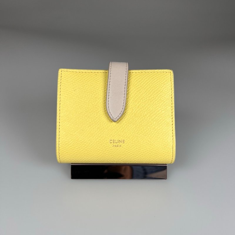 CELINE 黃拚灰釦式短夾-0