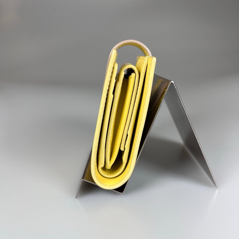 CELINE 黃拚灰釦式短夾-2