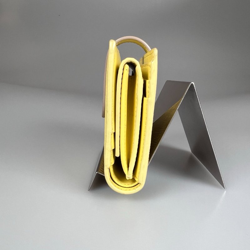 CELINE 黃拚灰釦式短夾-3