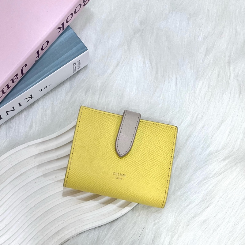 CELINE 黃拚灰釦式短夾-0