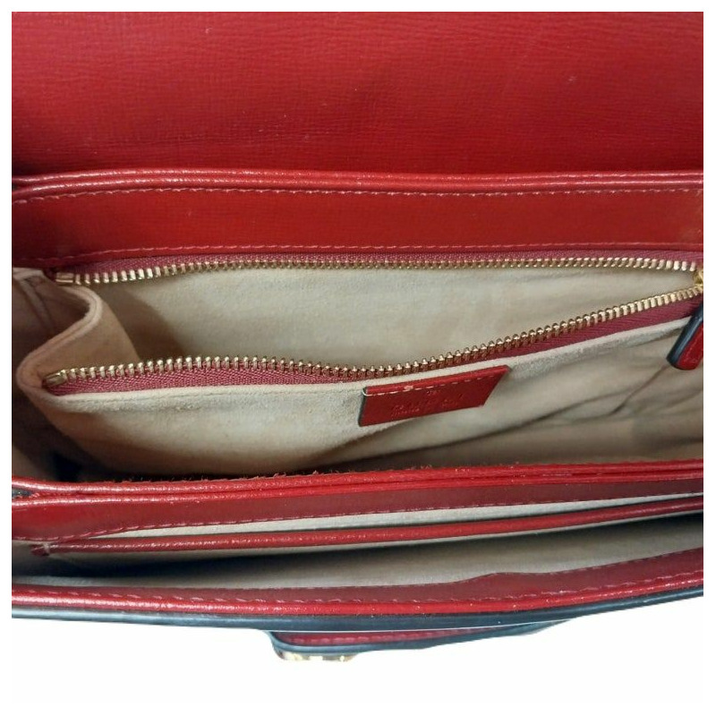 【包稅】GUCCI 紅色 GG Supreme 金色馬階扣 1955 皮革飾邊單肩包-5