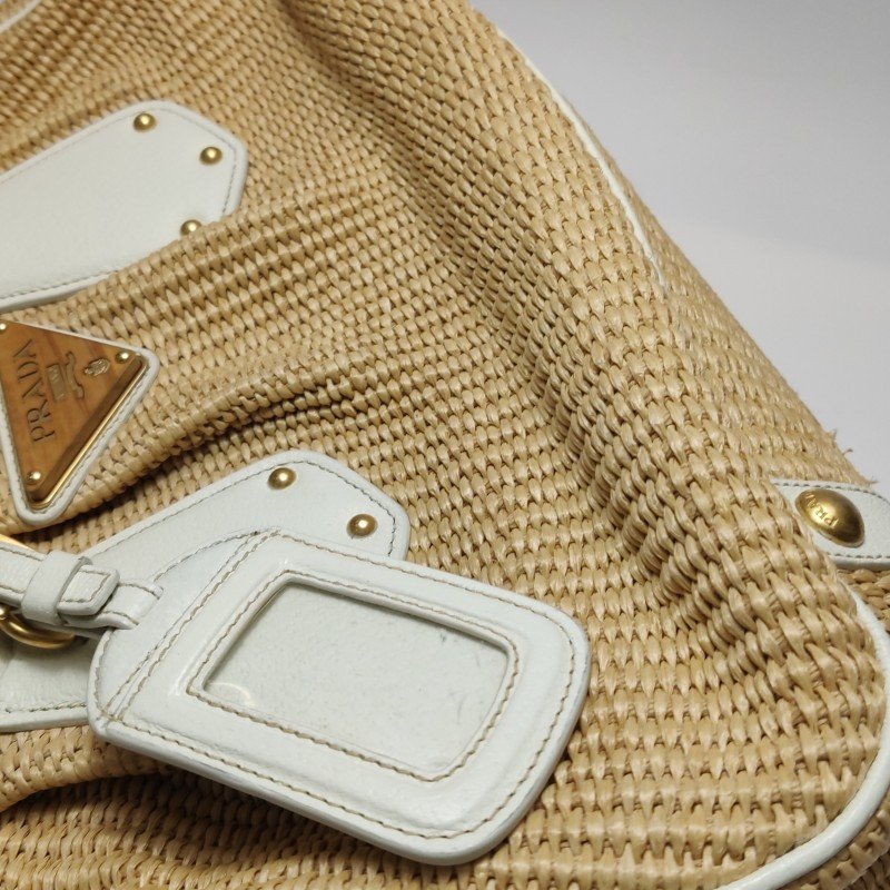 Prada牛皮拼色三角徽標編織包身手提包-17