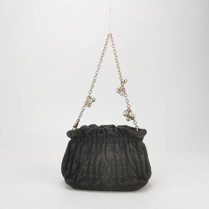 Dior Delices羊皮純色褶皺珍珠鏈條單肩包-4