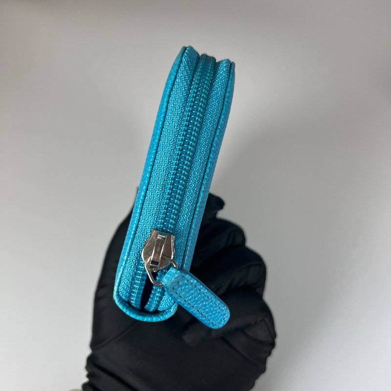 CHANEL 荔枝皮拚色琺瑯logoㄇ拉長夾 淺藍 17開-4