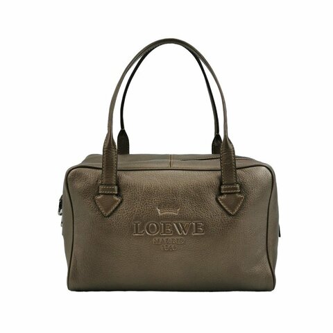Loewe牛皮純色字母logo壓紋手提包