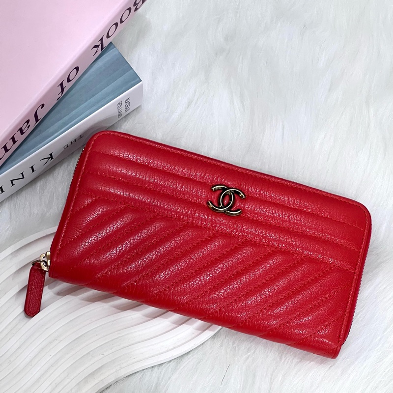 CHANEL Border stitchㄇ拉長夾 紅 22開-5