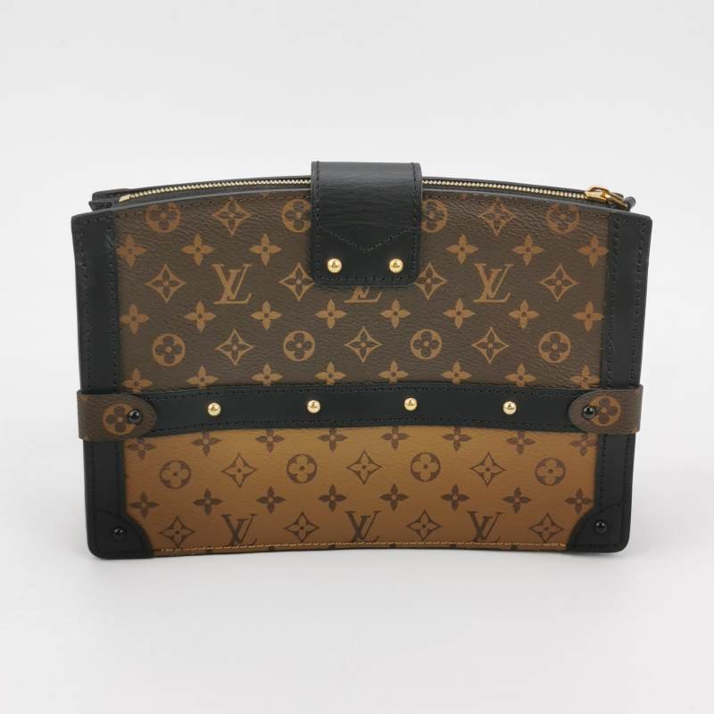 Louis Vuitton(LV)Trunk Clutch軟箱牛皮拼色Monogram印花S-lock鎖扣斜挎包晶片款-4