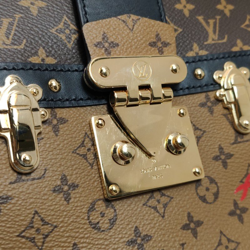 Louis Vuitton(LV)Trunk Clutch軟箱牛皮拼色Monogram印花S-lock鎖扣斜挎包晶片款-9