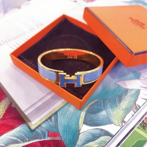 【98新🆕】Hermes Clic H金扣 baby藍 漸變琺瑯扣手鐲 S碼