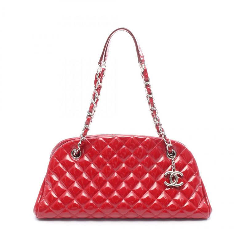 香奈兒 Mademoiselle 保齡球鏈條肩背包,漆皮紅色,SHW 二手女士-0