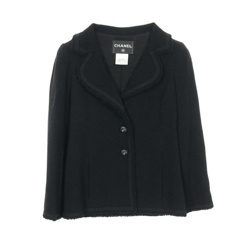 香奈兒 COCO 標誌珍珠紐扣 其他外套 羊毛 尼龍 黑色 二手 女