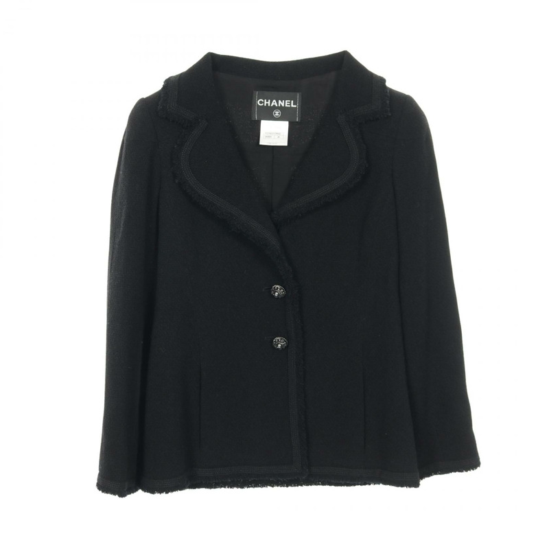 香奈兒 COCO 標誌珍珠紐扣 其他外套 羊毛 尼龍 黑色 二手 女-0