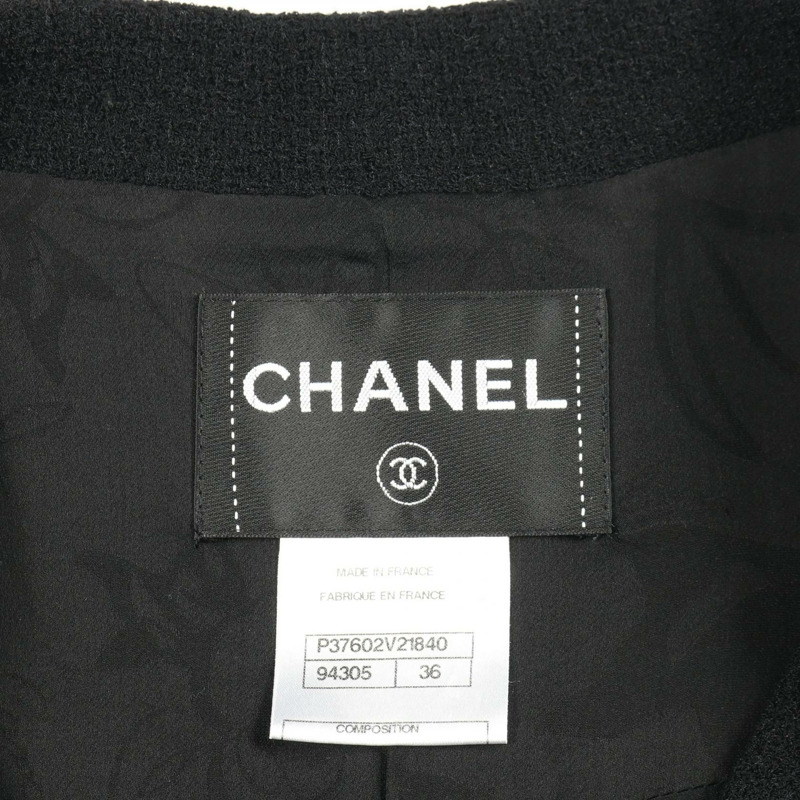 香奈兒 COCO 標誌珍珠紐扣 其他外套 羊毛 尼龍 黑色 二手 女-2