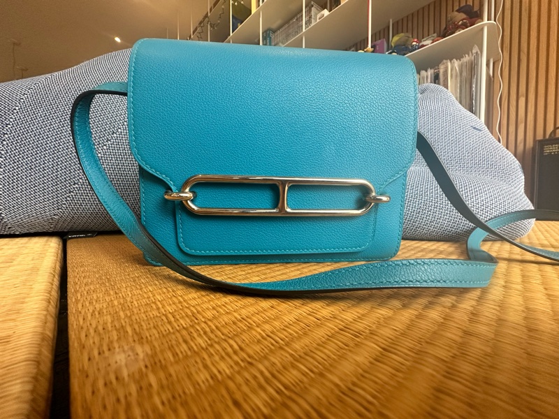 ❤️ 愛🐎人要能「裝」的小可愛/Hermès Roulis希臘藍小🐷包❤️-10