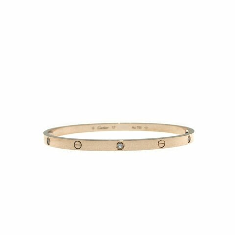 Cartier 卡地亞 love 18K玫瑰金 窄版6鑽石手環 Size 17 Bracelet