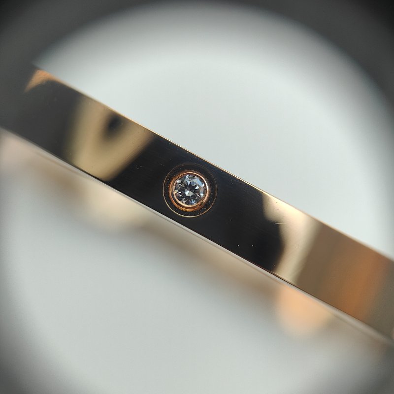 Cartier 卡地亞 love 18K玫瑰金 窄版6鑽石手環 Size 17 Bracelet-4