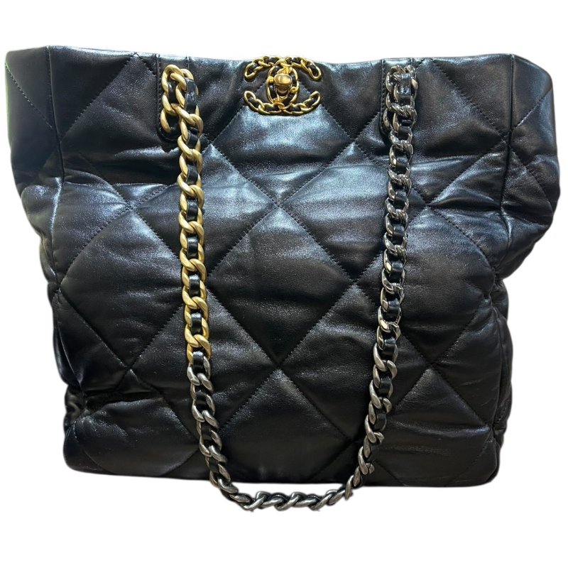 【美收精品】CHANEL黑色羊皮19托特包 4-858-0