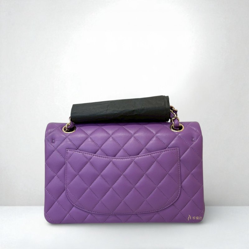 CHANEL 紫色羊皮經典菱格金釦下蓋口蓋包COCO23 A01113-3