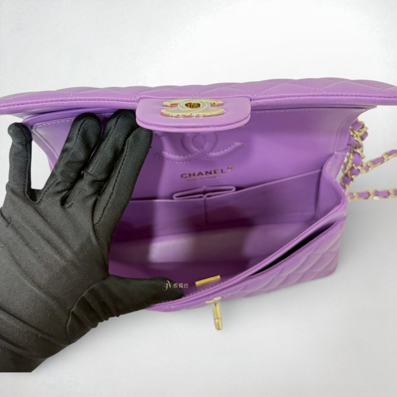 CHANEL 紫色羊皮經典菱格金釦下蓋口蓋包COCO23 A01113-5