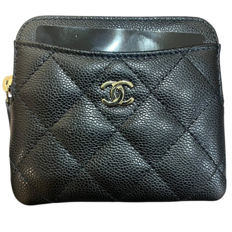 【美收精品】CHANEL黑色荔枝牛皮紋零錢包 4-859-0